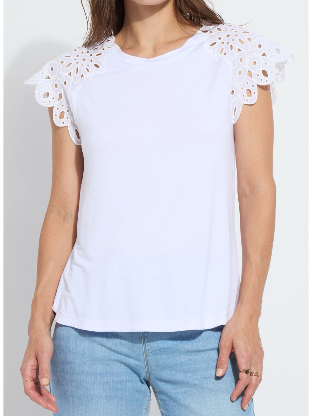 Katarina Eyelet Cap Sleeve T-Shirt NWT XS
